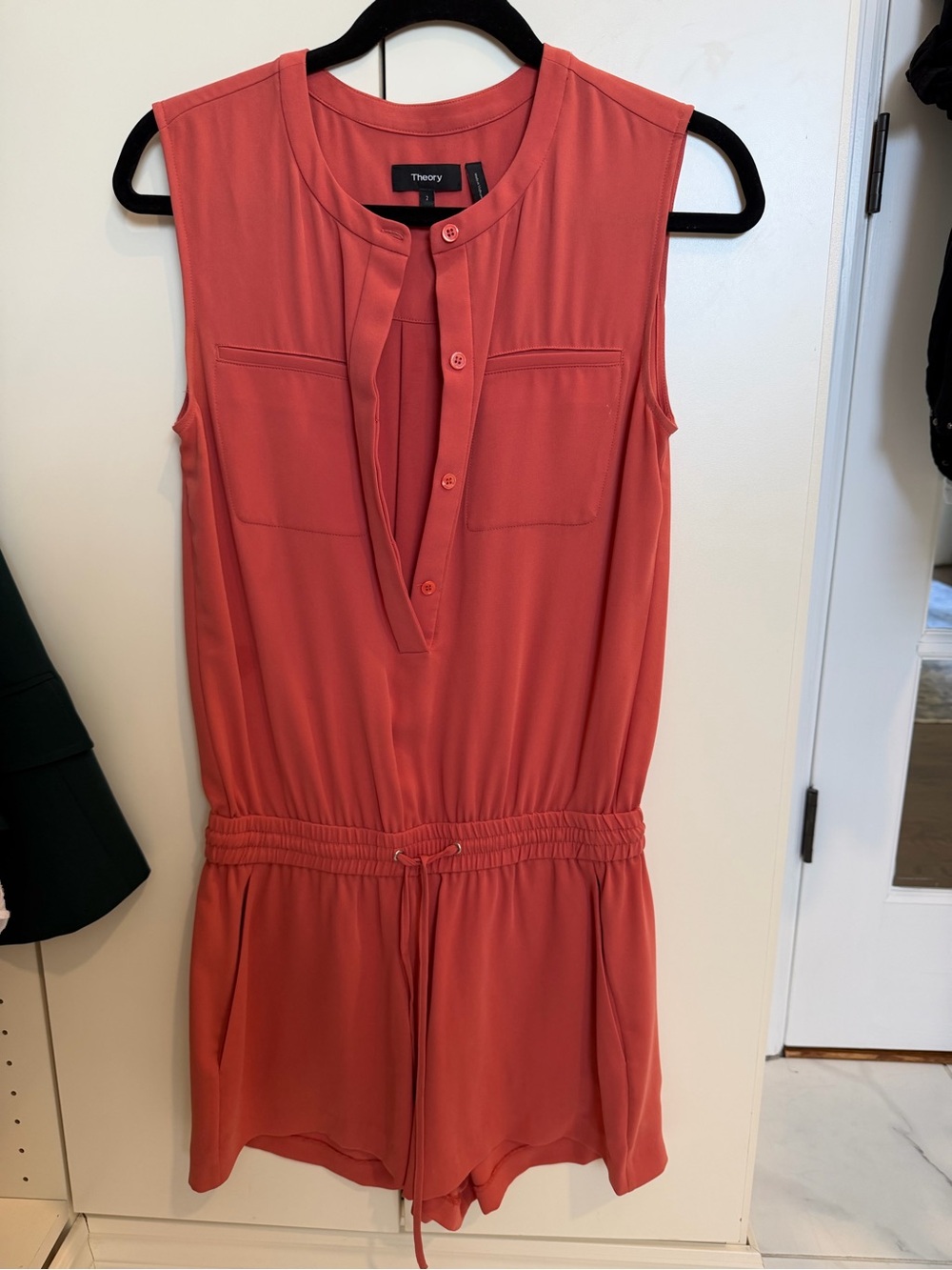Theory Coral Sleeveless Drawstring Romper